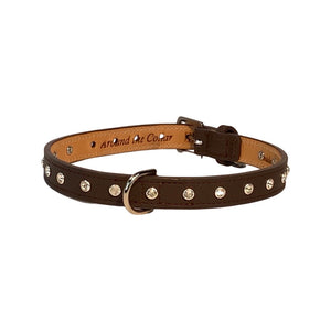 Brie Leather Collar with Single Row Clear Crystals