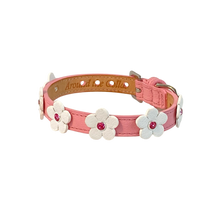 Load image into Gallery viewer, Ellie flower leather dog collar in pink tulip