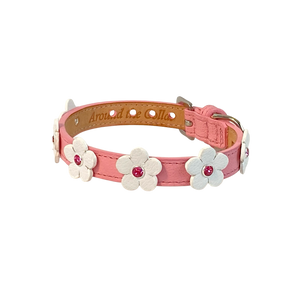 Ellie flower leather dog collar in pink tulip