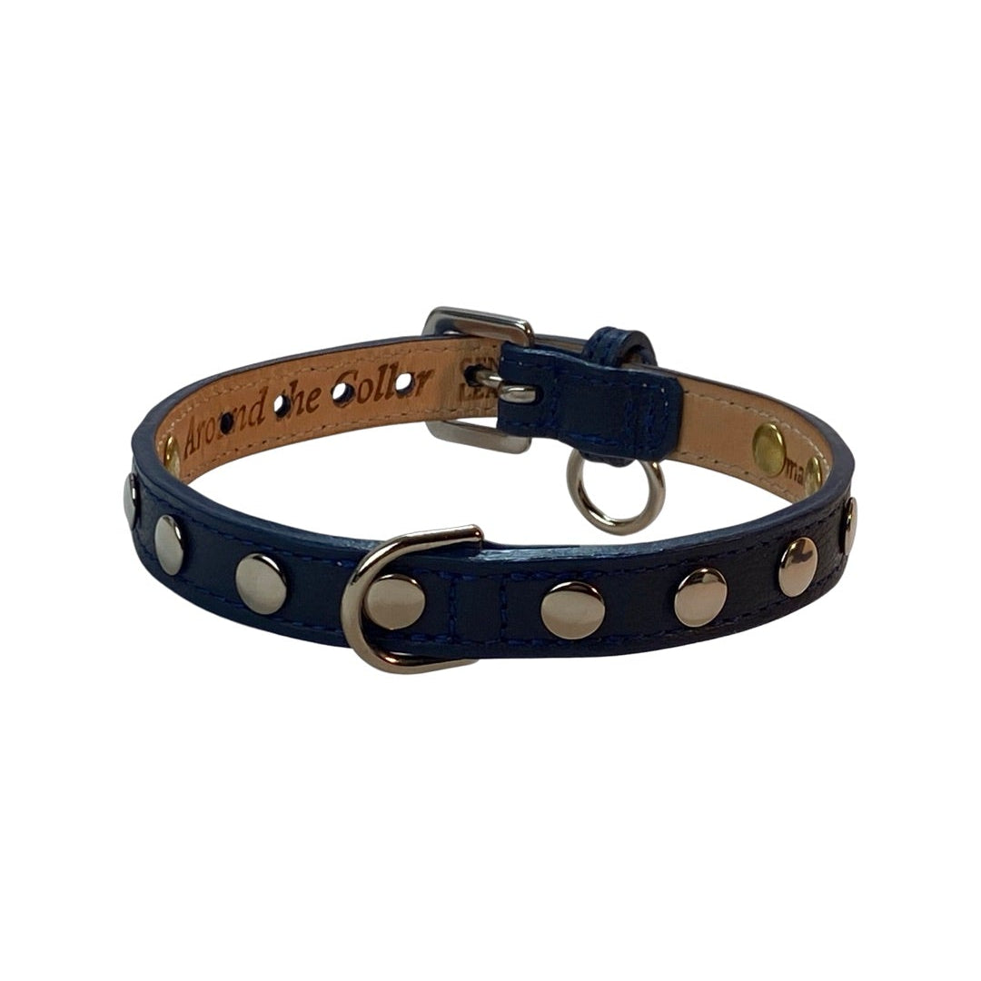 ELVIS Single Row Nickel Studs Leather Dog Collar