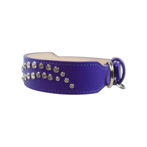 Carmel purple leather dog collar with double swirl of crystals by Around the Collar