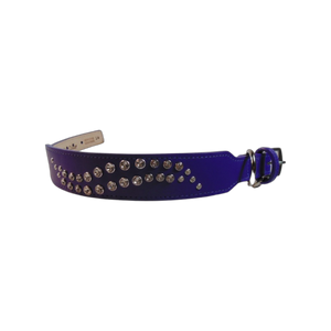 Carmel purple leather dog collar with double swirl of crystals by Around the Collar