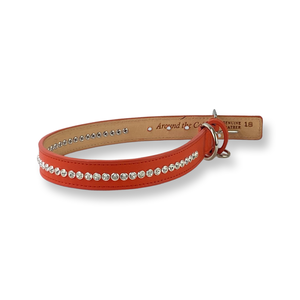 Shanti Leather Dog Collar with All Clear Crystals Close Together