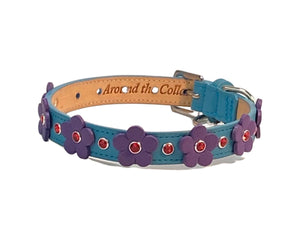Ellie Flower Leather Dog Collar with Crystals on Flower & Strap
