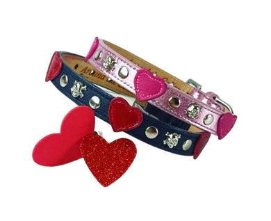 Izzy heart dog collar with studs & skull heads